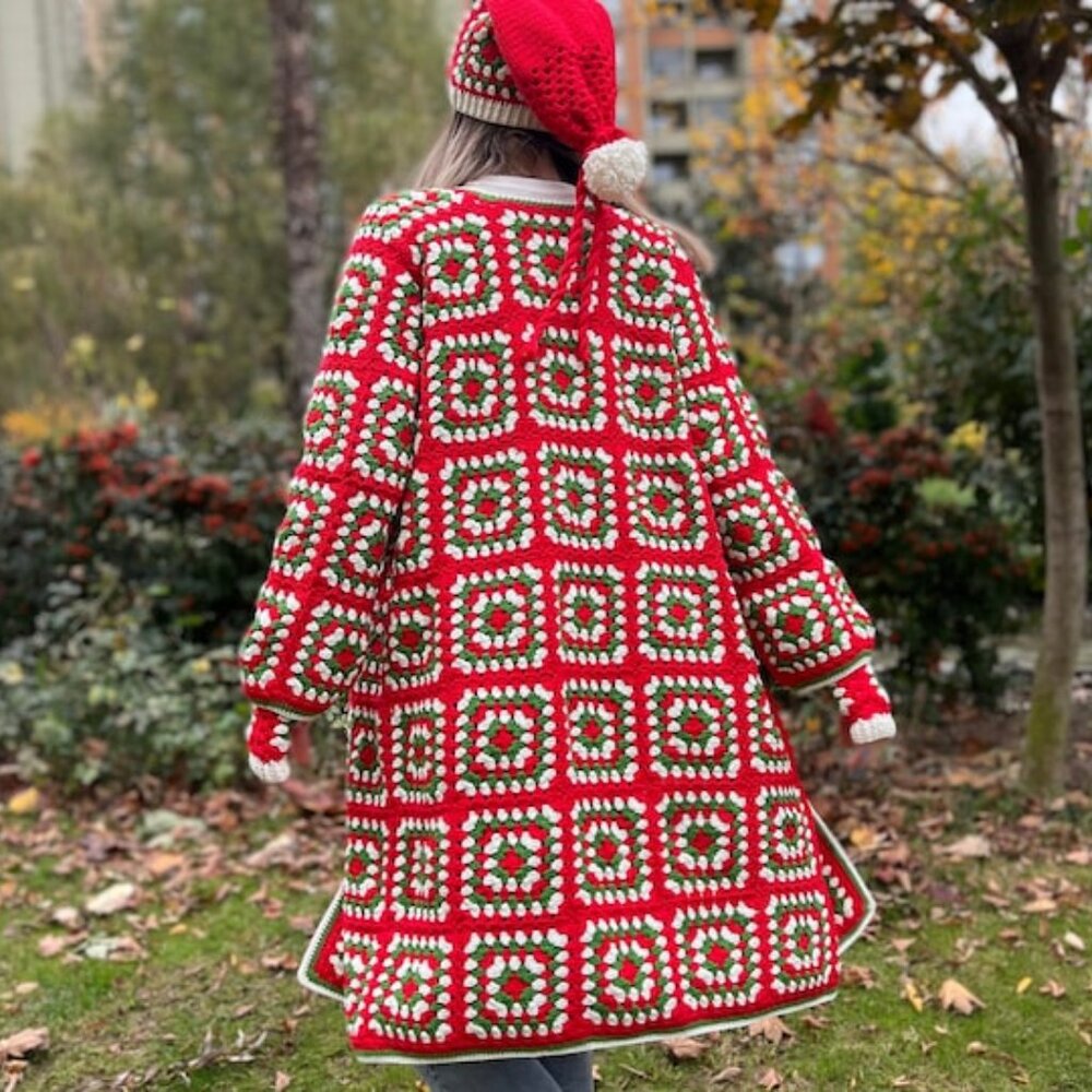 Christmas Crochet Cardigan Coat, Elf Jacket, Ugly Christmas Sweater
